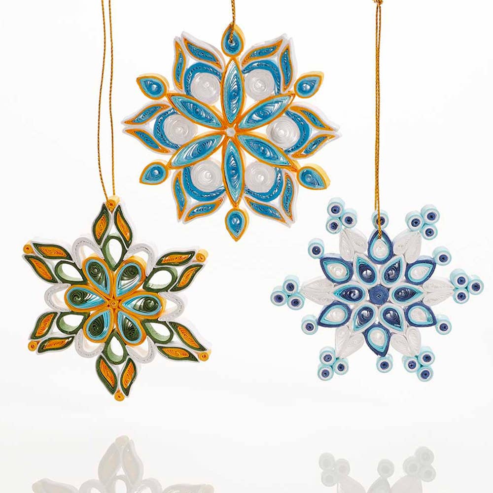 Quilled Snowflake Christmas Ornaments - Set of 3