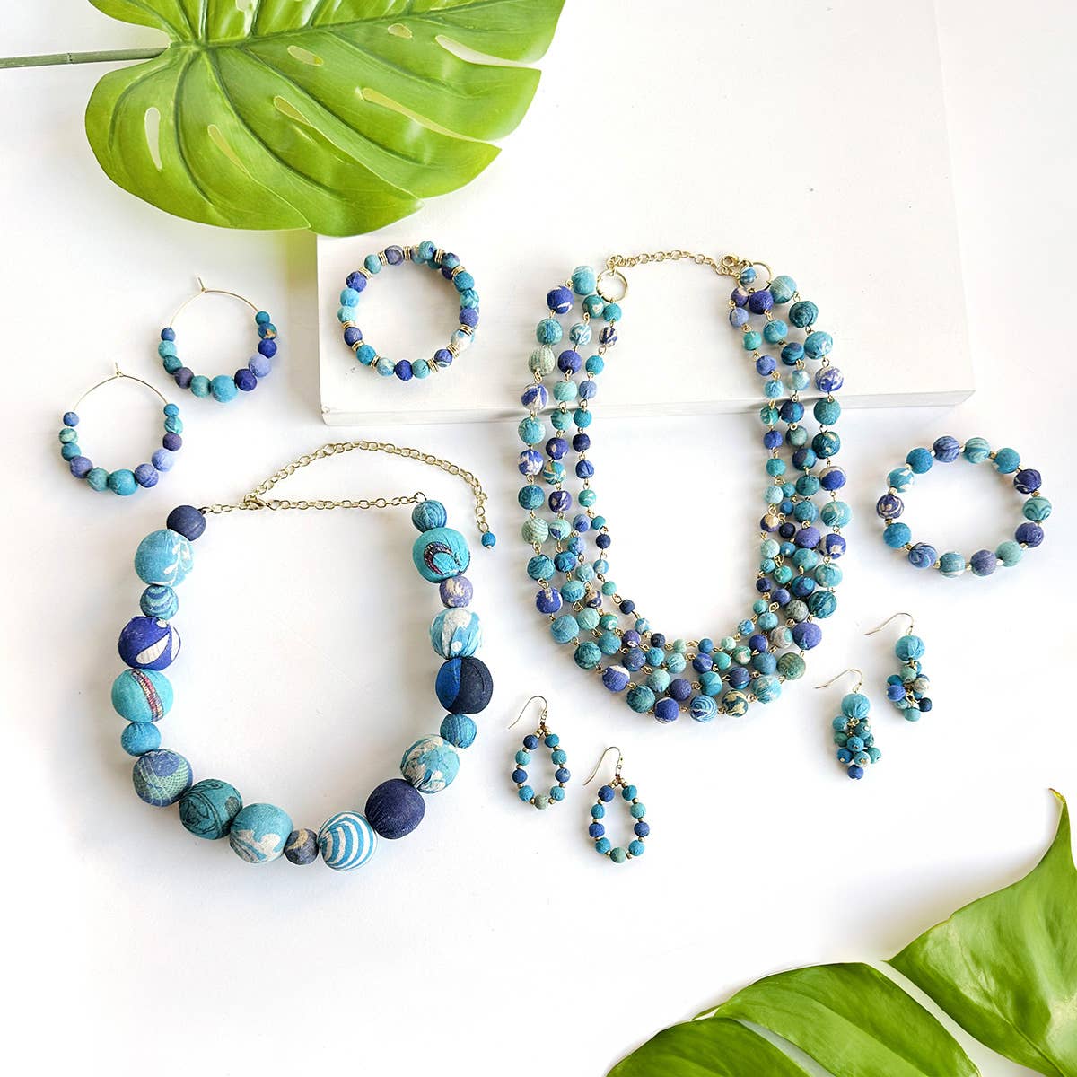 Kantha Azure Graduated Hoops