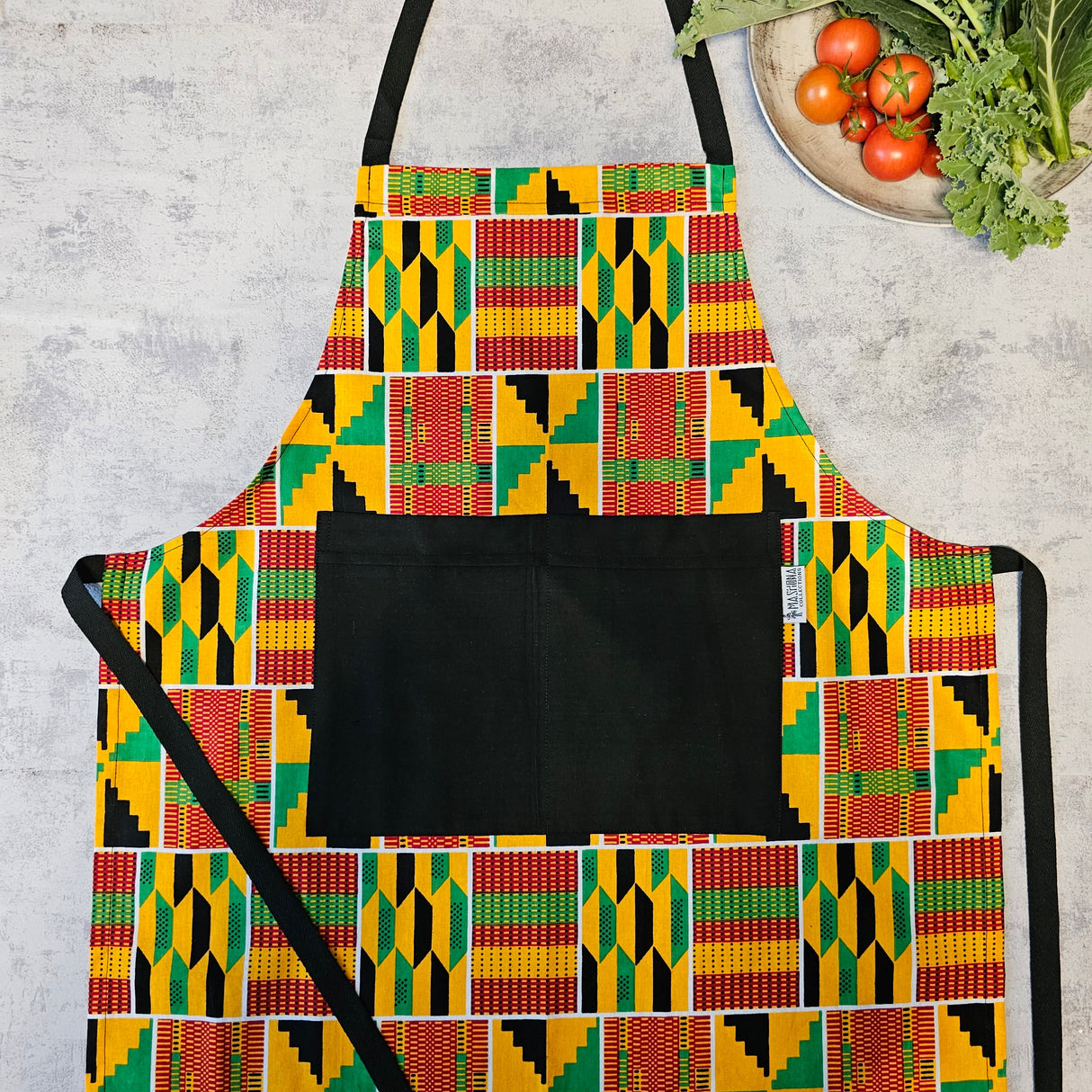 African Print Apron with Pocket | Handmade Kente Print-0