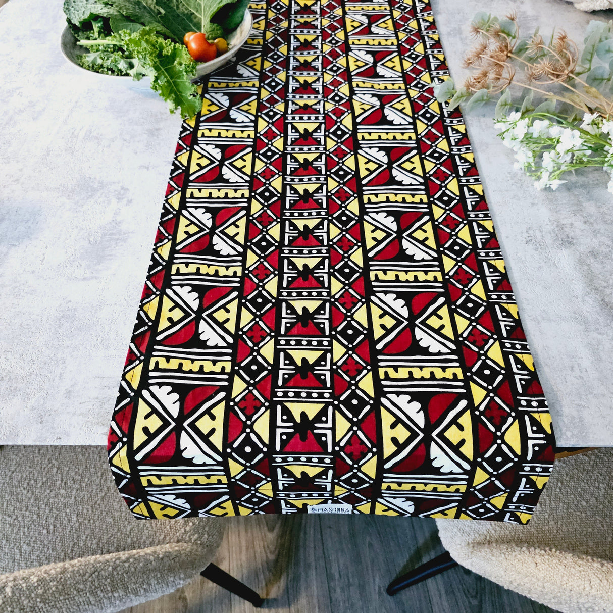 Handmade Table Runner 160x35cm | 180x35 | 200x35cm | African Print "Mudcloth" Bogolan Inspired Print Made from 100% African Print Fabric-0