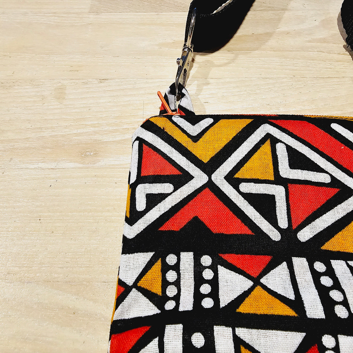 Handmade Phone Bag and Keyfob Set | African Ankara Print Fabric | Vegan Leather Detail | Adjustable Shoulder Strap-2