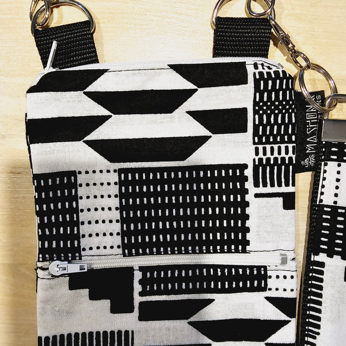 Handmade Phone Bag and Keyfob Set | African Ankara Print Fabric | Vegan Leather Detail | Adjustable Shoulder Strap-1