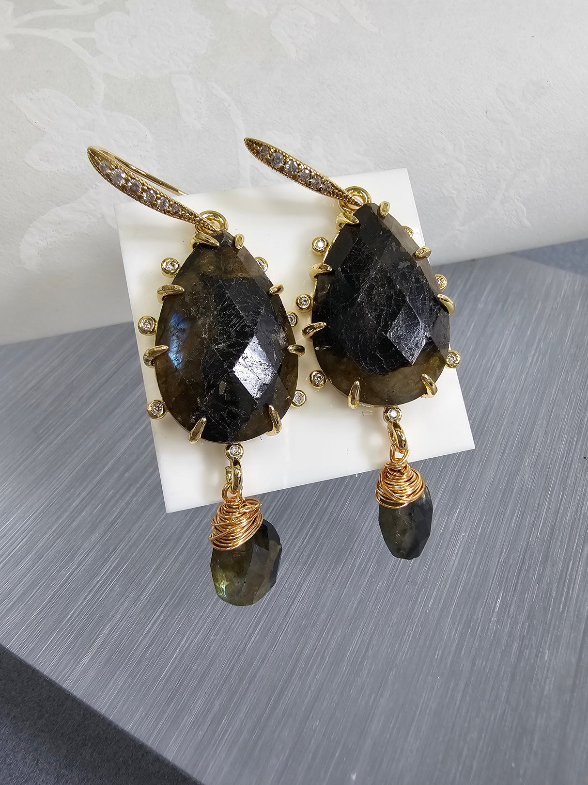Black Agate Teardrop Earrings NE004-2