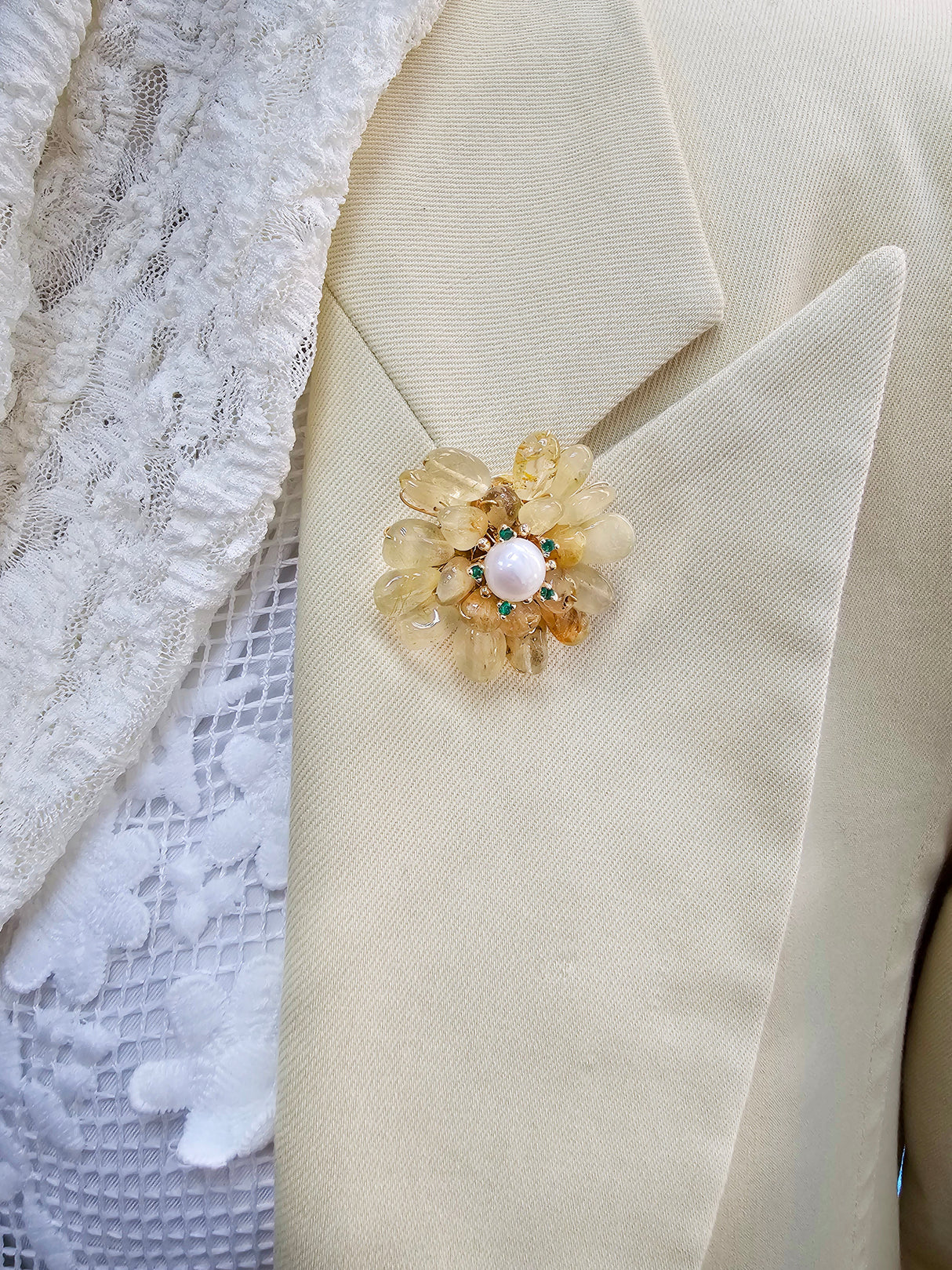 Prosperity Citrine Beads Flower Brooch LP005-2