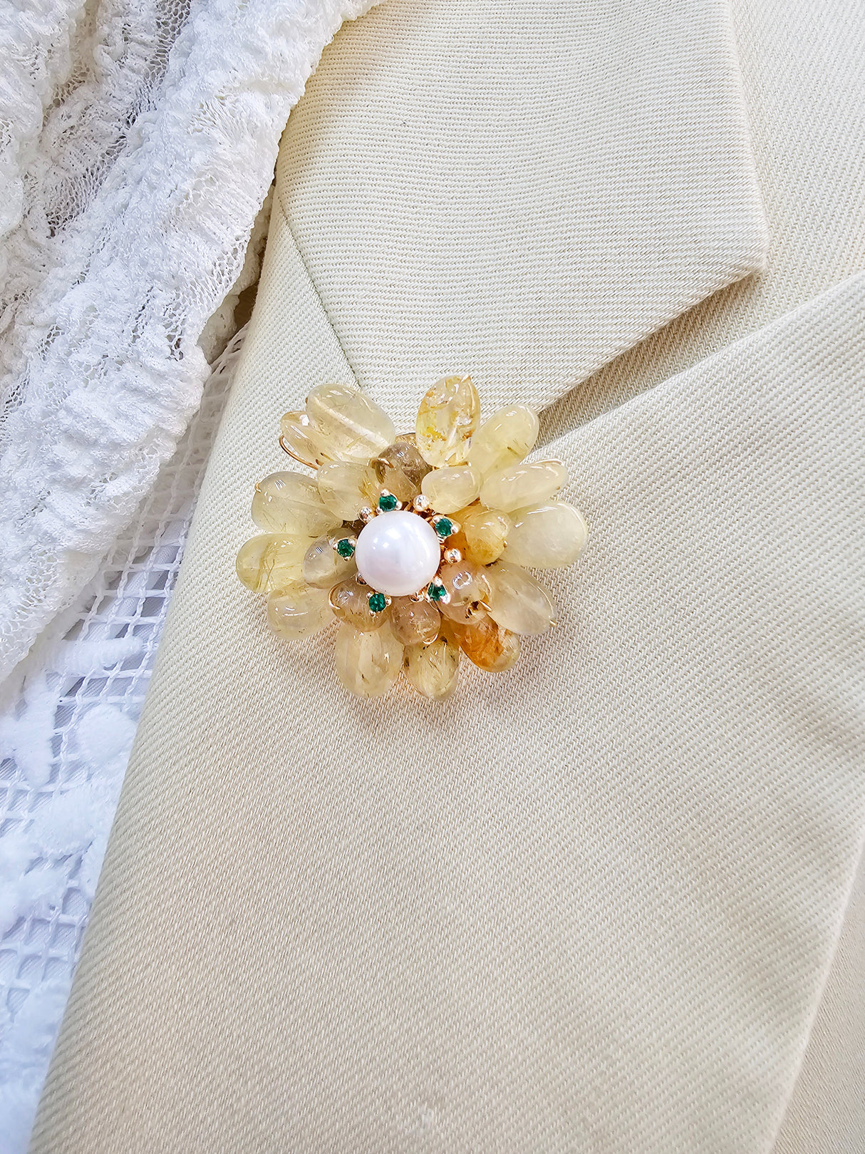 Prosperity Citrine Beads Flower Brooch LP005-3