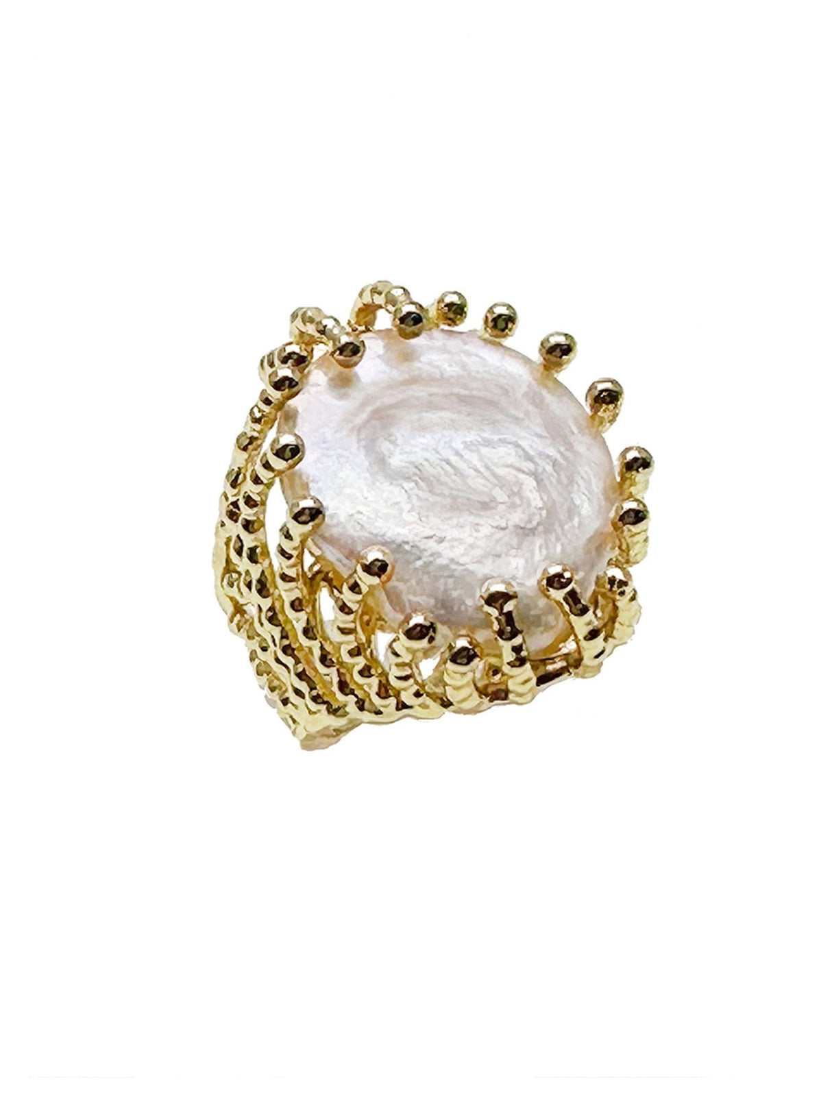 Coin Shaped Freshwater Pearl Open Ring KR001-0