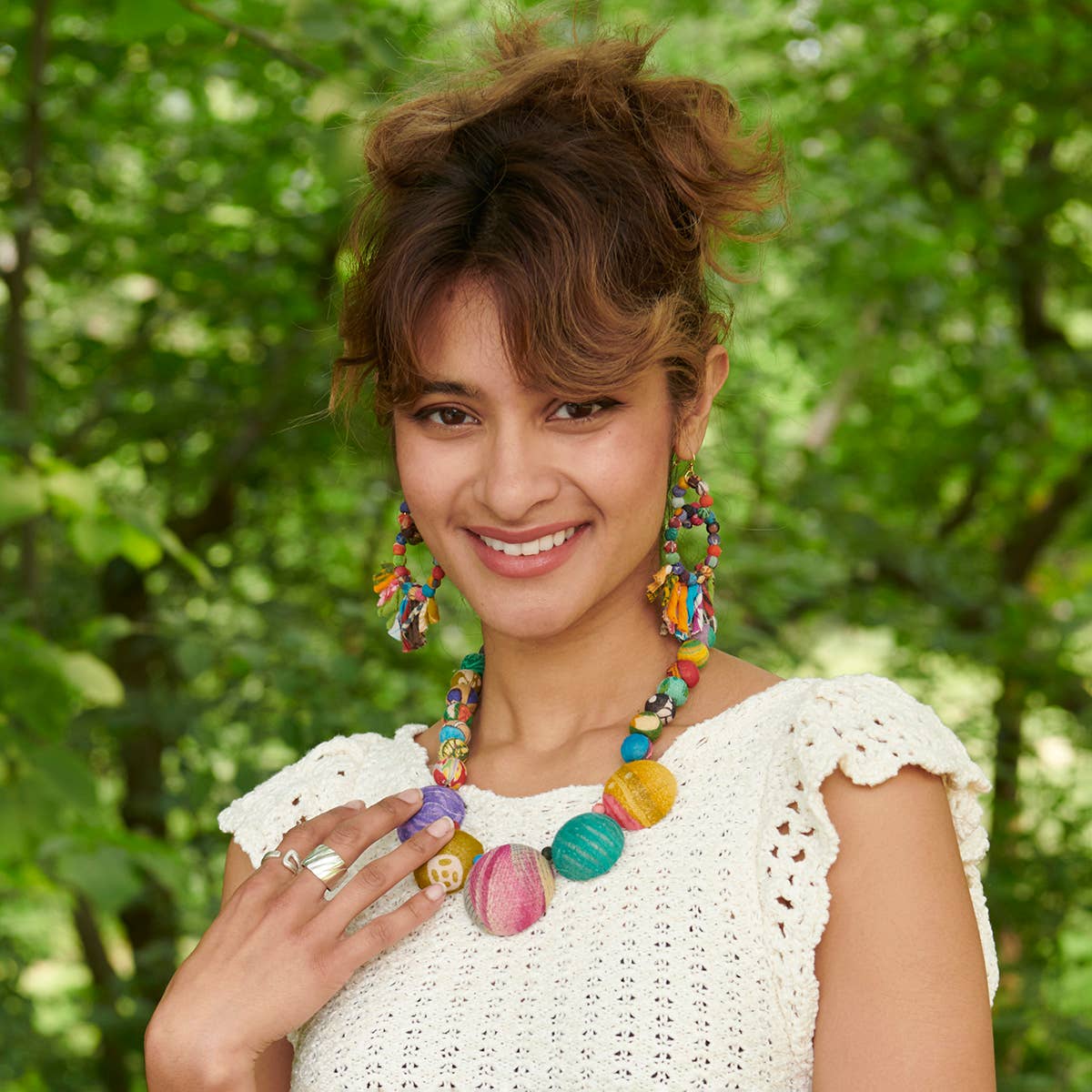 Kantha Interlocking Fringe Earrings