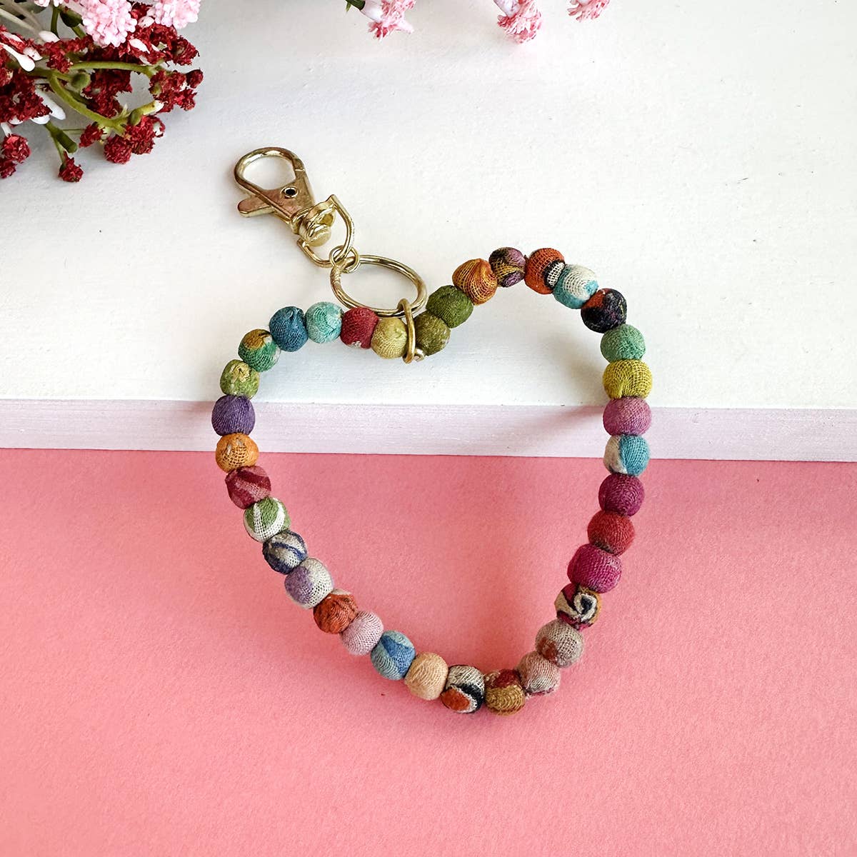 Kantha Heart Keychain Bag Clip