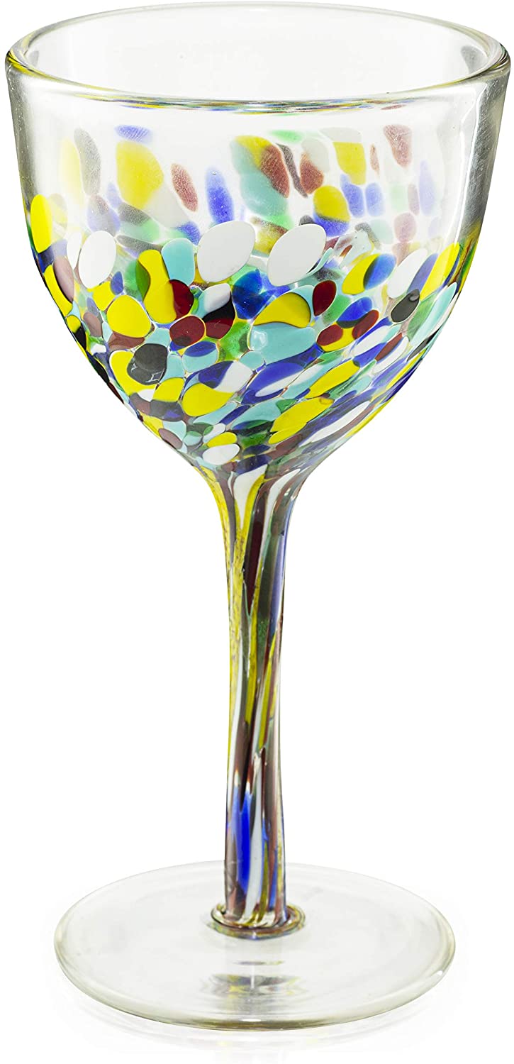 The Wine Savant Recycled Glass Wine Glasses - Mexican Wine Glasses Set of 6, Mexican Luxury Hand Blown Wine and Water Glasses (8 ounces each) Cobalt Cinco De Mayo Glasses - Confetti Wine Glasses-2