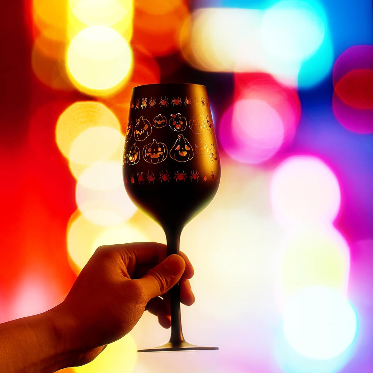 Crystal Halloween Stemmed Wine Glasses - Set of 2 - Pumpkin Themed Vibrant Black & Gold Spooky Ghost Pattern Frosted Glass, Perfect for Themed Gothic Parties Trick Or Treat Gifts for Him Her (14 OZ)-2