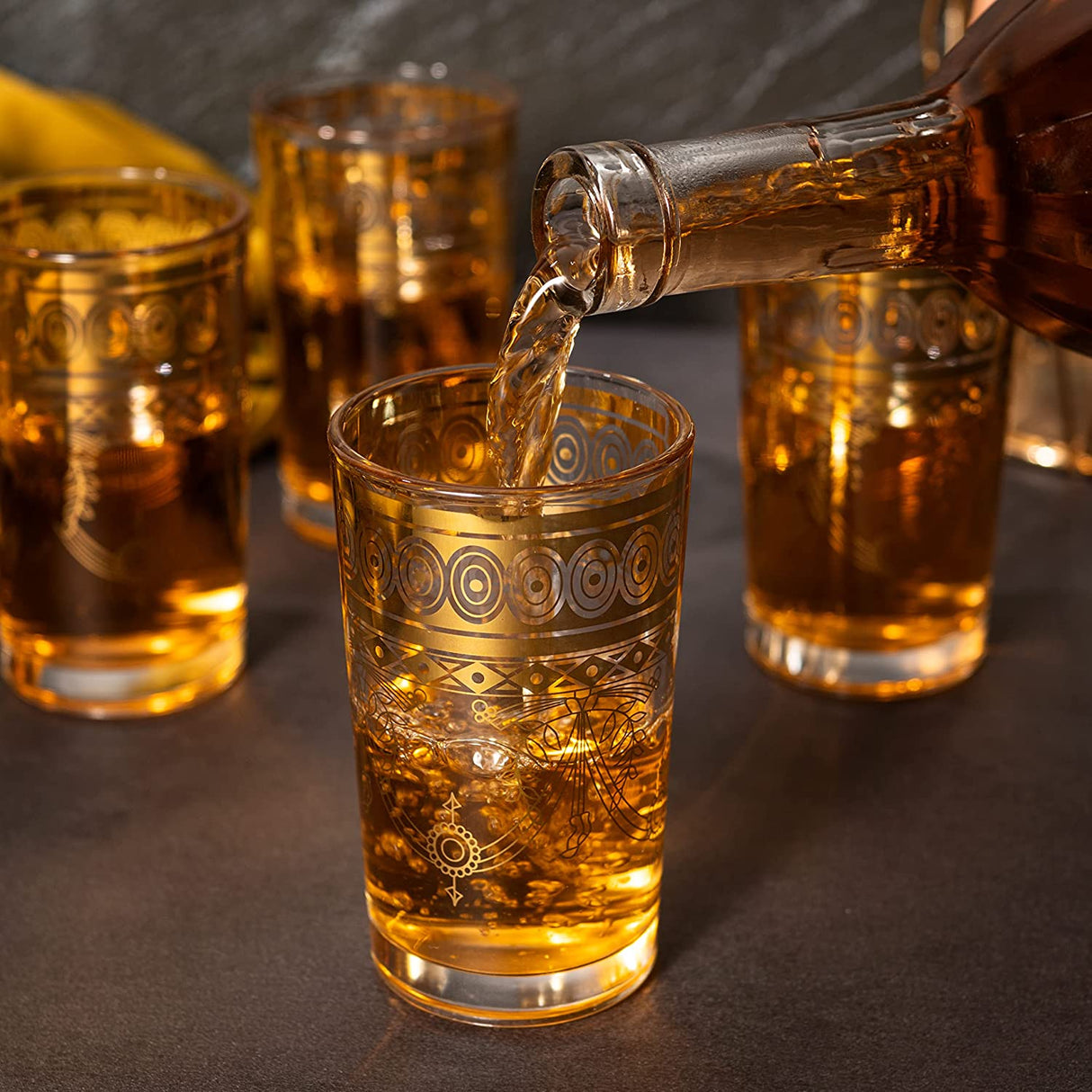 Gold Moroccan Glasses Artisan Hand-Made Multipurpose 220 ml 7.5 oz Tea and Wine Morrocan Tumbler Marrakech & Casablanca Tea Cups Set of 6, by The Wine Savant-2