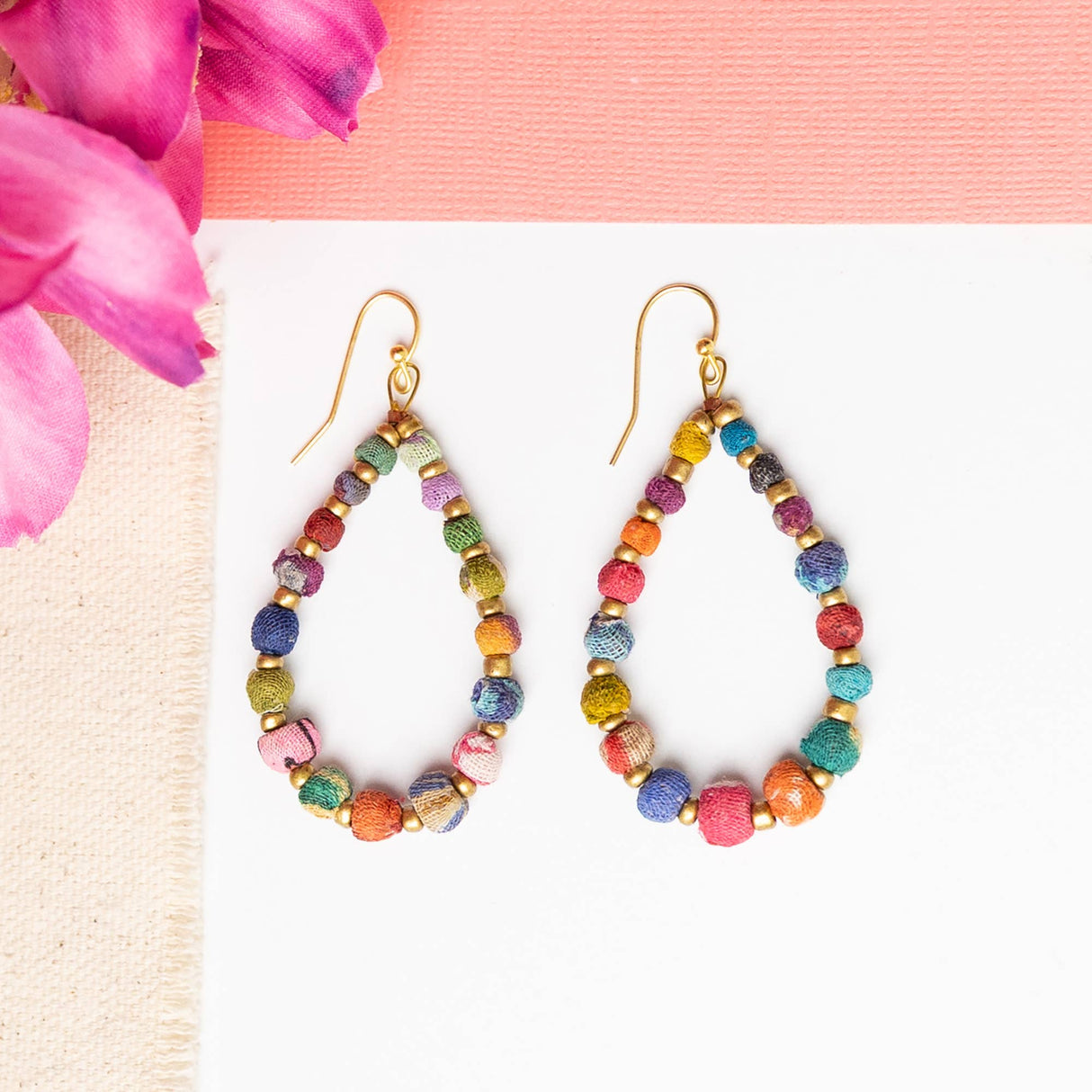Kantha Tapered Teardrop Hoops