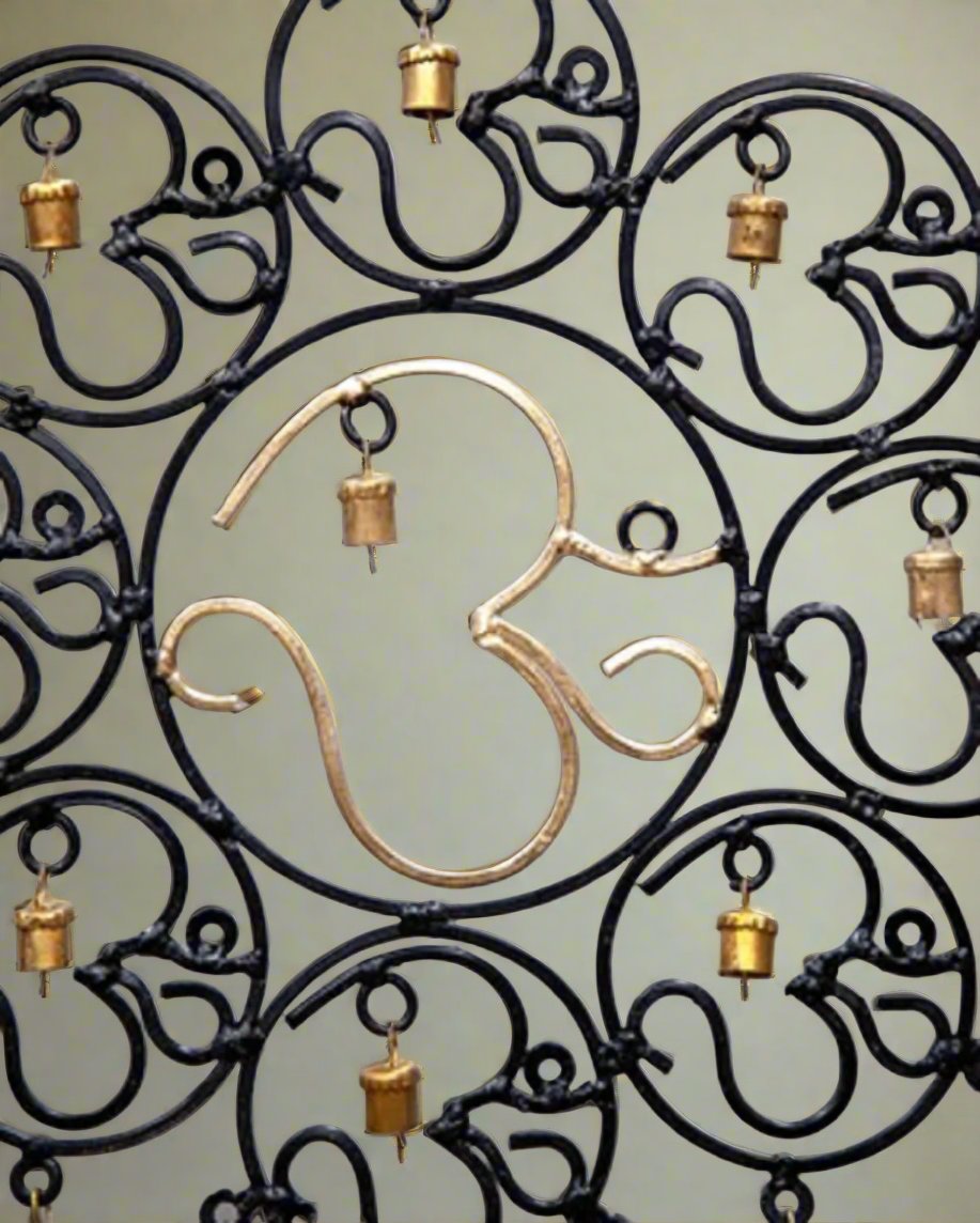 OM Brass Bells with glass beads wall hanging-2
