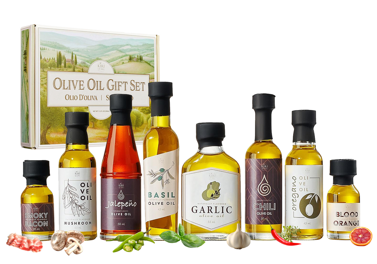Olive Oil Gourmet Sampler Gift Set of 8 - Premium Extra-Virgin Olive Oil Made In Spain, Natural Flavors Include Mushroom, Chili, Garlic, Oregano, Blood Orange, Smoky Bacon, Jalapeno, Basil-4