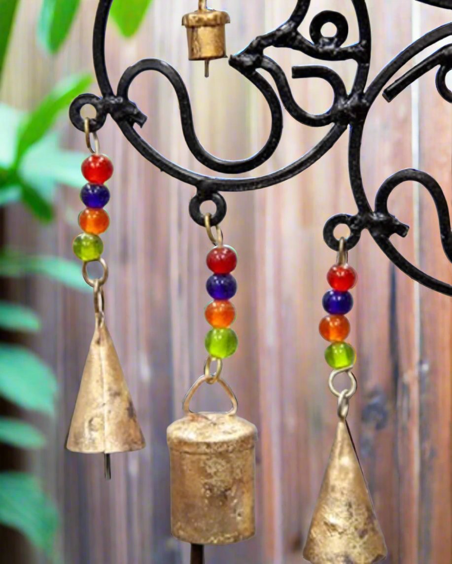 OM Brass Bells with glass beads wall hanging-4
