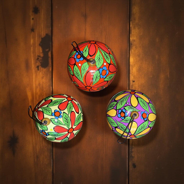 Flowers and Leaves Artisan Painted Gourd Ornament 3 Pack Assorted