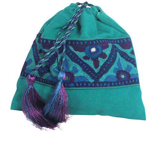 Green Medium Drawstring Bag from Pakistan