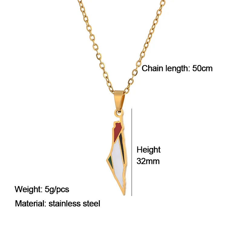 Enameled Palestine Flag Map Chain Necklace Stainless Steel 18K Gold Plated-1