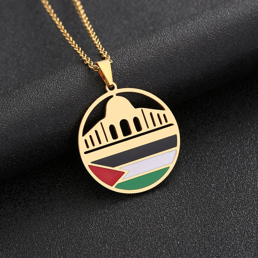 Enameled Palestine Flag Map Chain Necklace Stainless Steel 18K Gold Plated-11