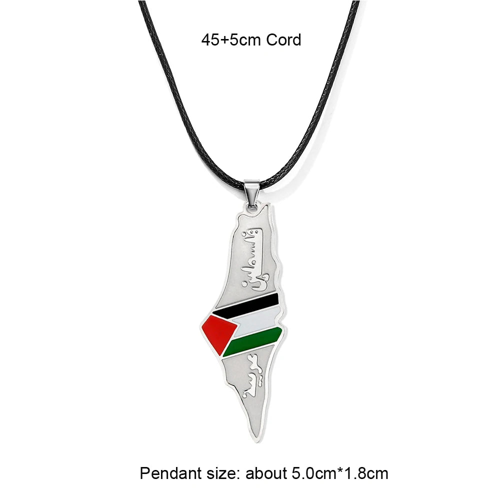 Enameled Palestine Flag Map Chain Necklace Stainless Steel 18K Gold Plated-15