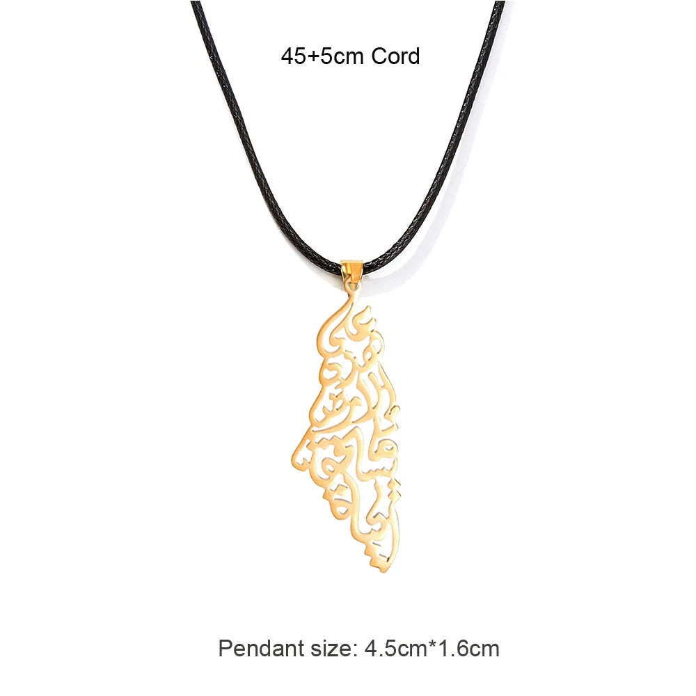 Enameled Palestine Flag Map Chain Necklace Stainless Steel 18K Gold Plated-16