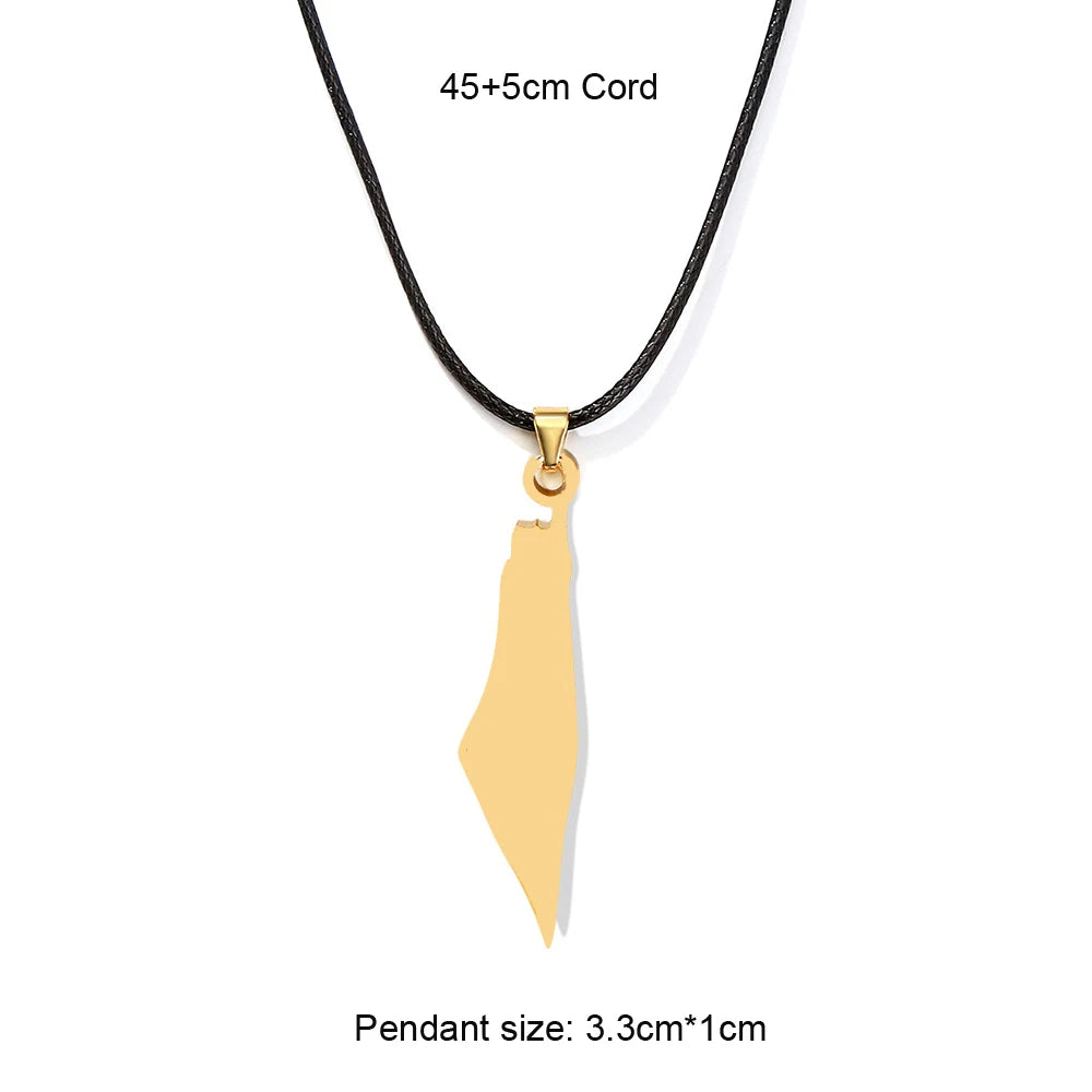 Enameled Palestine Flag Map Chain Necklace Stainless Steel 18K Gold Plated-33