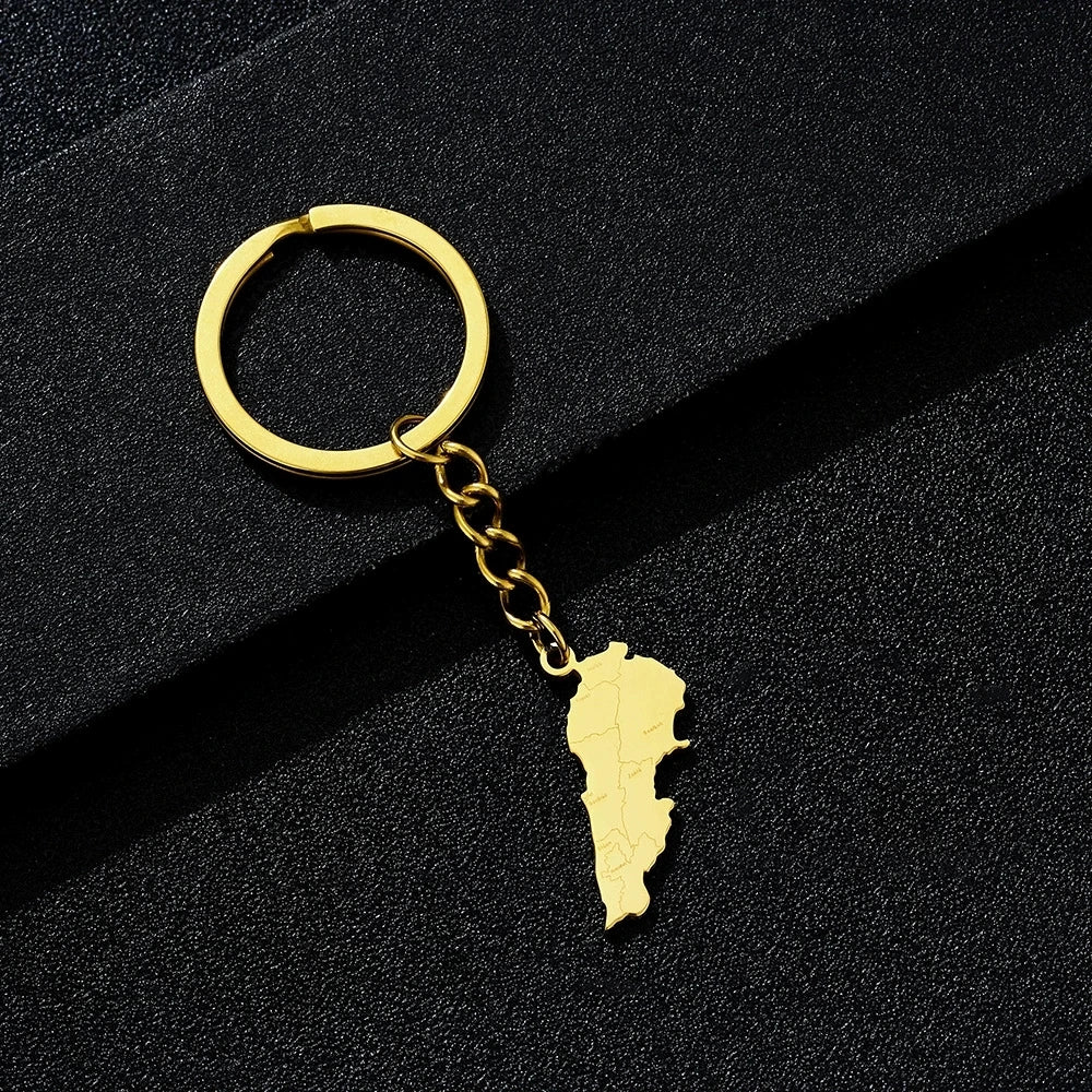 Enameled Lebanon Flag Map Charm Keychain Stainless Steel 18K Gold Plated Key Chain-6
