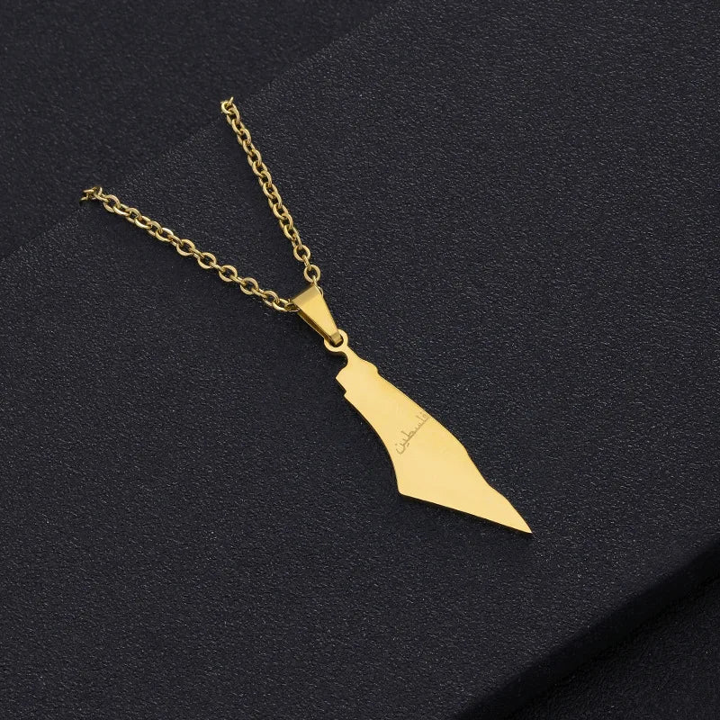 Enameled Palestine Flag Map Chain Necklace Stainless Steel 18K Gold Plated-26