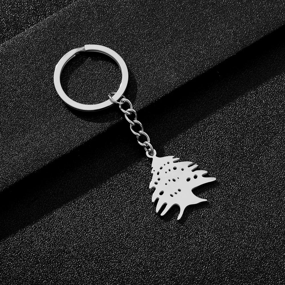 Enameled Lebanon Flag Map Charm Keychain Stainless Steel 18K Gold Plated Key Chain-18