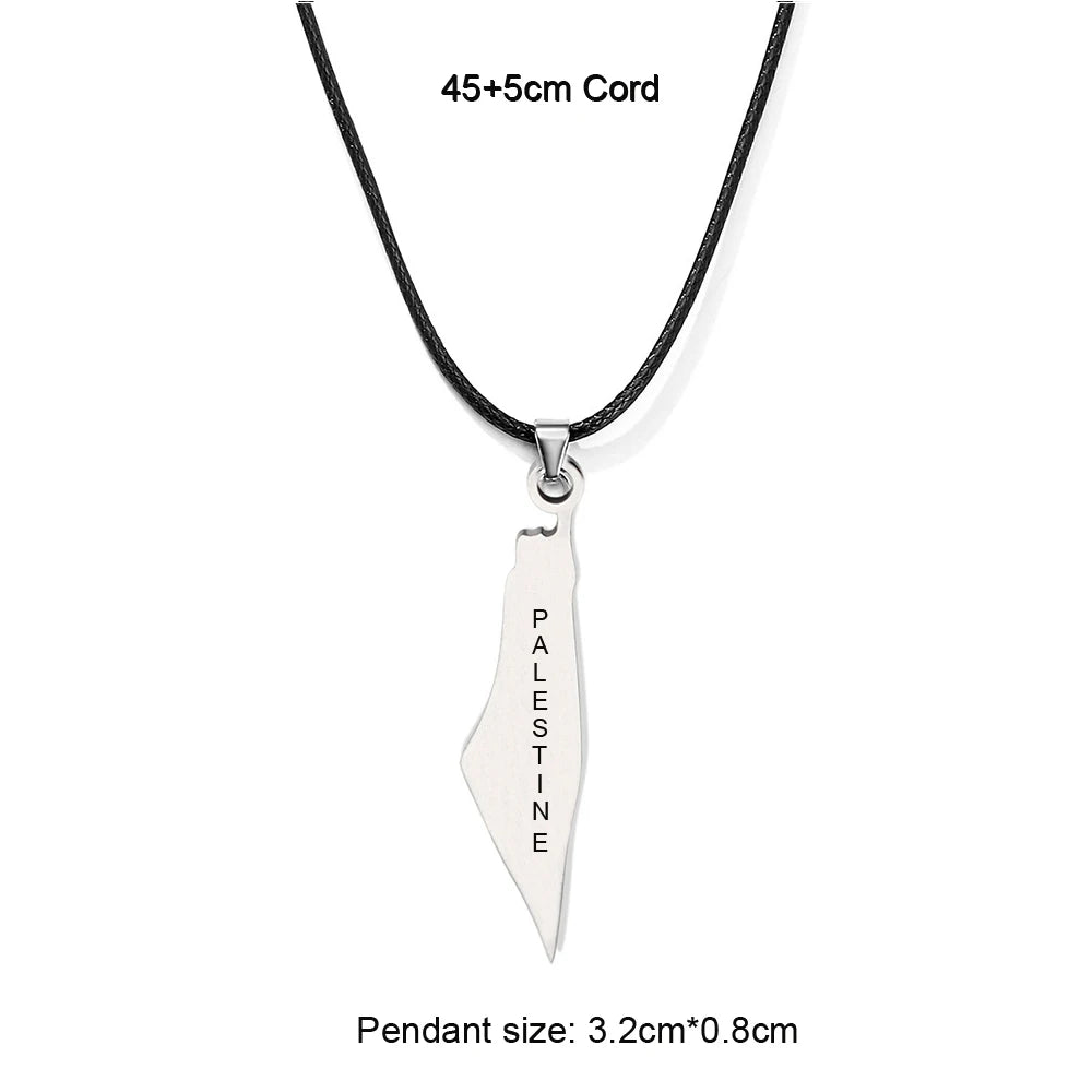 Enameled Palestine Flag Map Chain Necklace Stainless Steel 18K Gold Plated-38