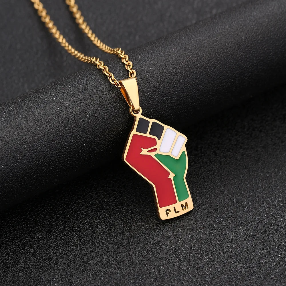 Enameled Palestine Flag Map Chain Necklace Stainless Steel 18K Gold Plated-13