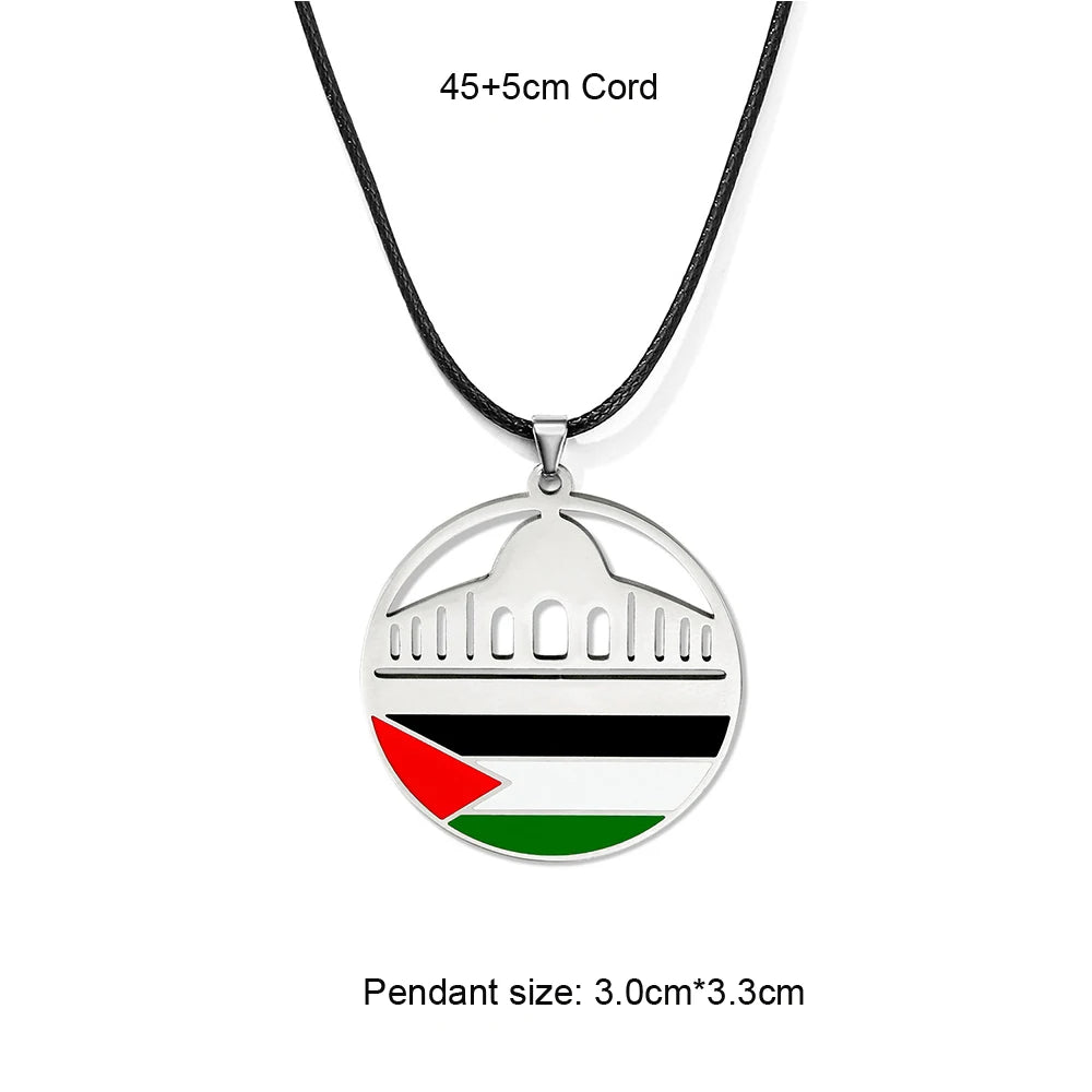 Enameled Palestine Flag Map Chain Necklace Stainless Steel 18K Gold Plated-21