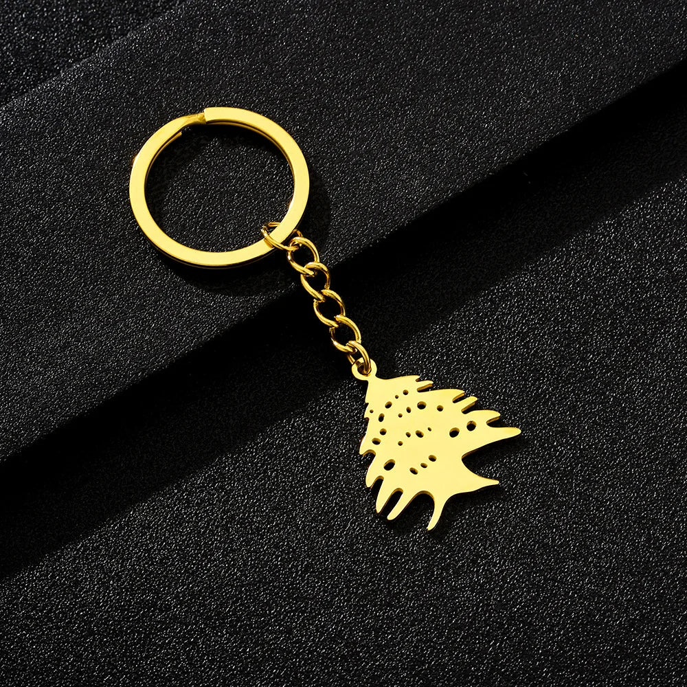 Enameled Lebanon Flag Map Charm Keychain Stainless Steel 18K Gold Plated Key Chain-19