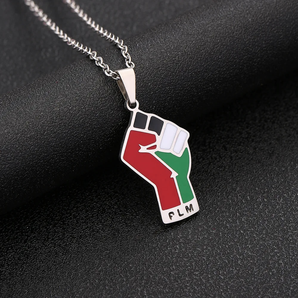 Enameled Palestine Flag Map Chain Necklace Stainless Steel 18K Gold Plated-10