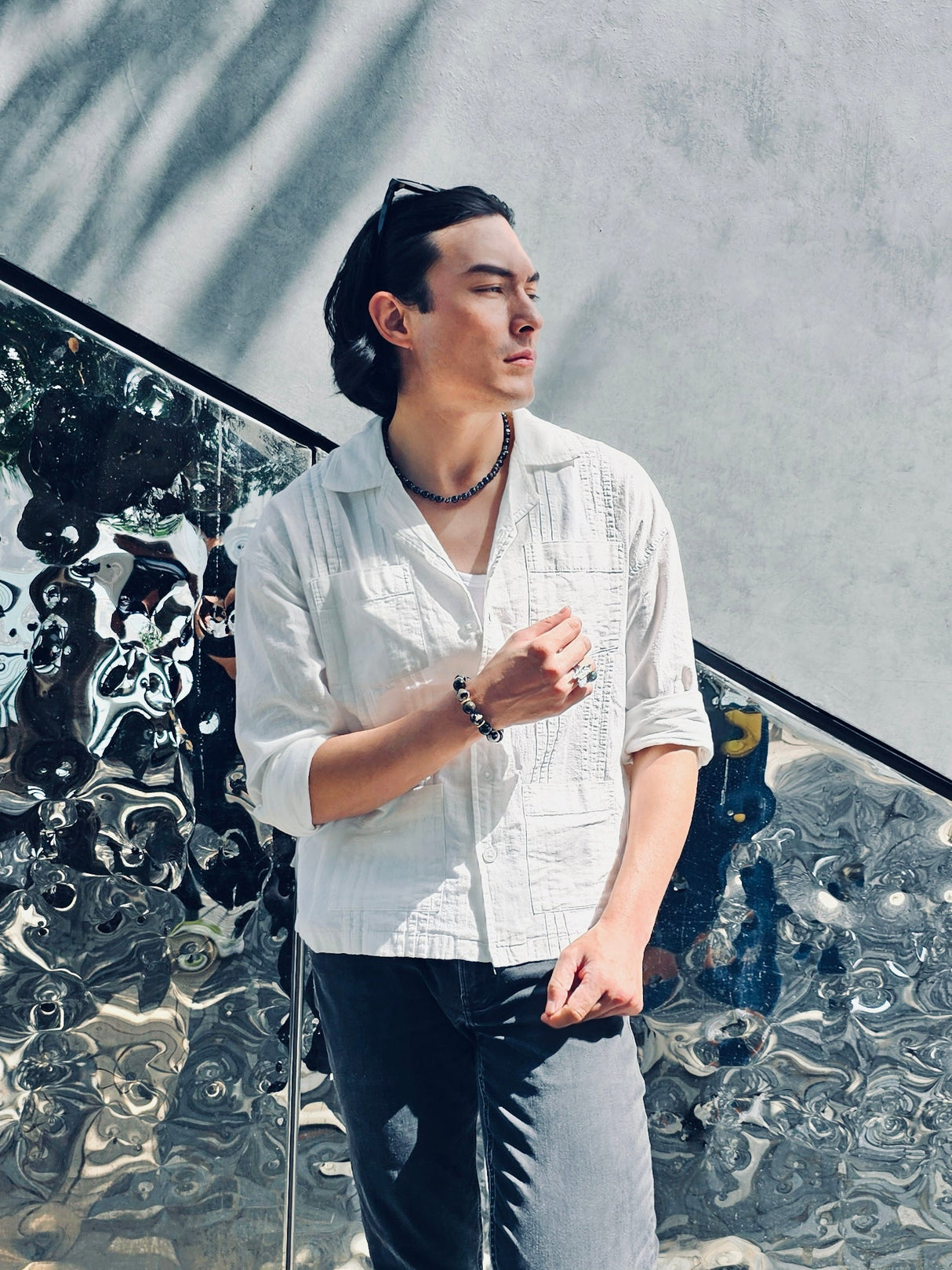 Black And White Dzi Agate Chunky Bracelet MEB07-3