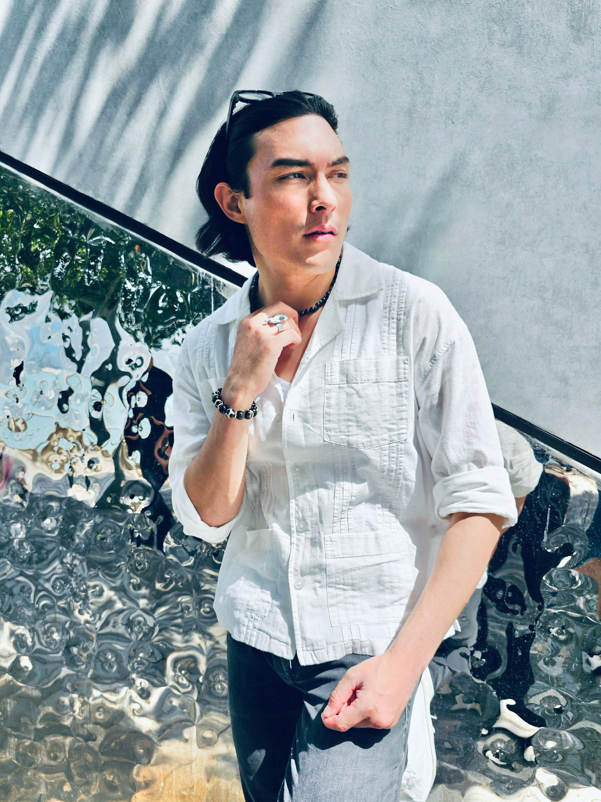 Black And White Dzi Agate Chunky Bracelet MEB07-1