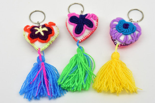 Keychain Multicolored Felted Embroidered Charm Heart Assorted Key Ring