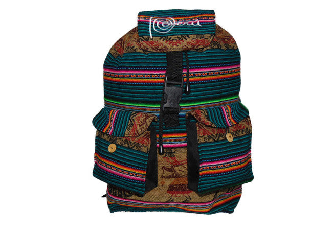 Large Size Back Pack Peru Cotton Manta Two Pocket Hand Loomed Fabric
