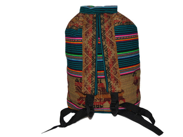 Large Size Back Pack Peru Cotton Manta Two Pocket Hand Loomed Fabric