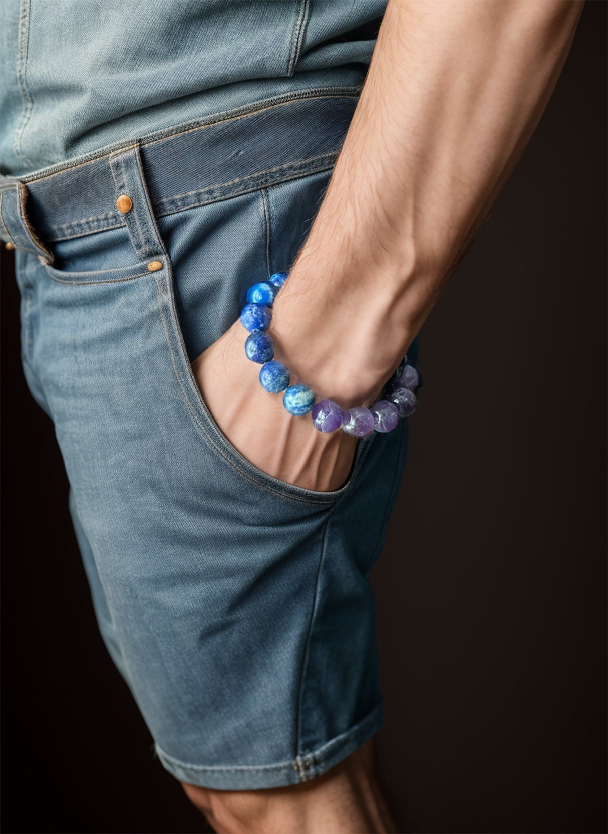 Amethyst And Blue Lapis Chunky men's Bracelet MEB24-2