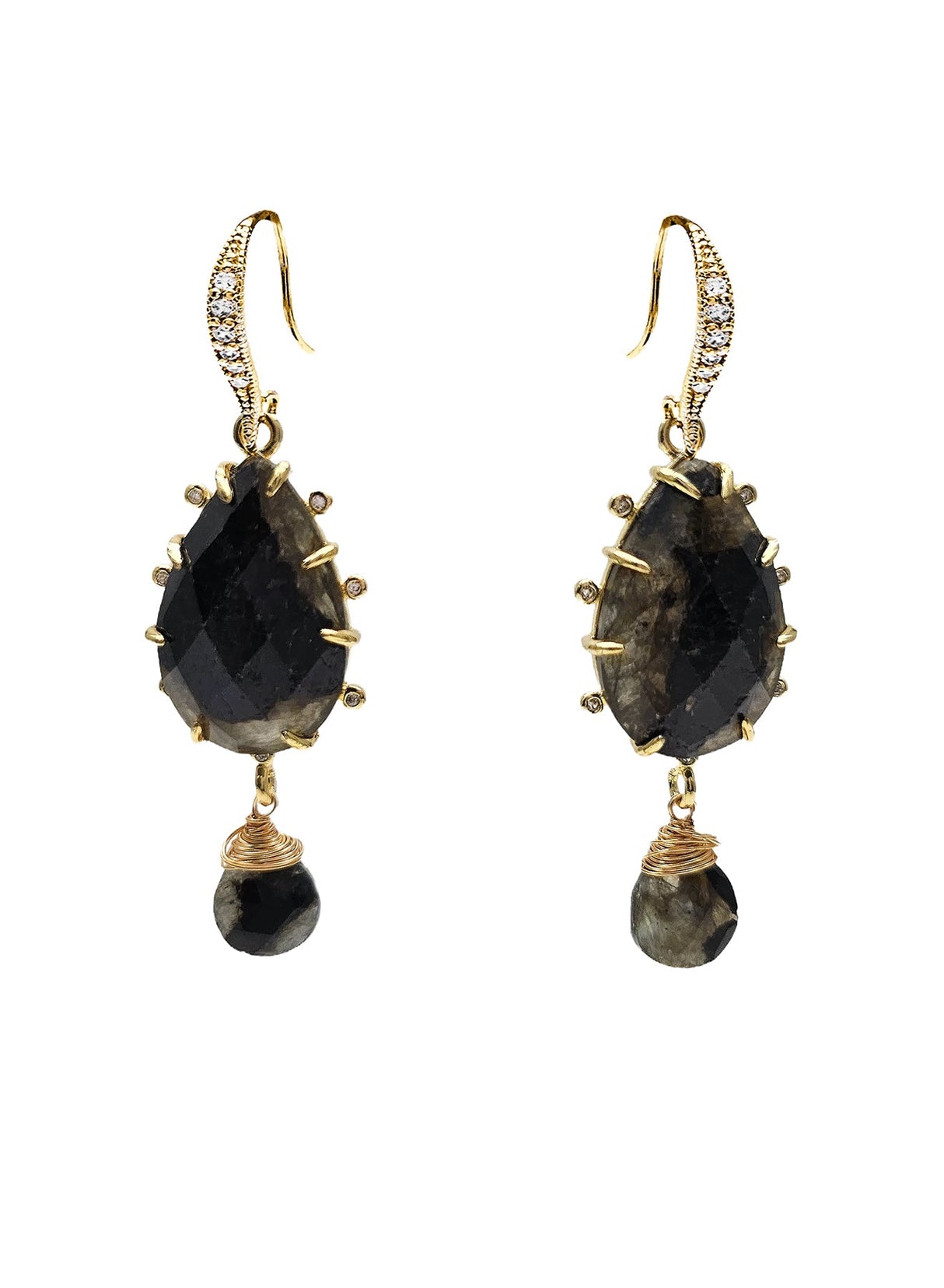 Black Agate Teardrop Earrings NE004-0