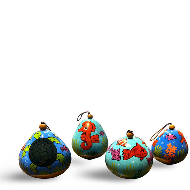 Painted Marine Life Handmade Gourd Ornament 3 Pack Assorted