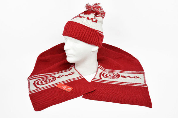 Peru Colors 100% Baby Alpaca Scarf and Beanie Set Red and White 12" x 72" One Size Pack