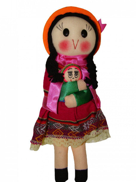 Peruvian Fabric Traditional Dressed Doll 9" Hand Made
