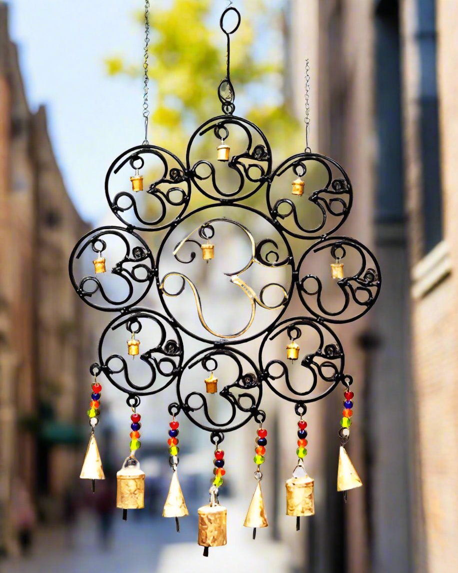 OM Brass Bells with glass beads wall hanging-0