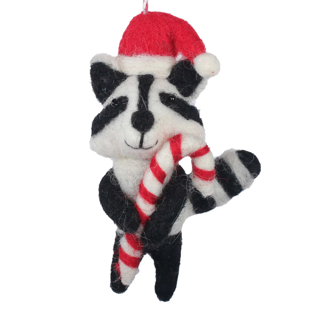 Racoon and Candy Cane Felt Ornament