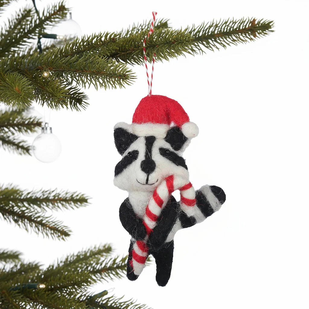 Racoon and Candy Cane Felt Ornament