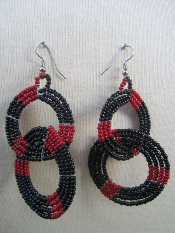 Maasai Round Two Tier Earrings - Red & Black-0