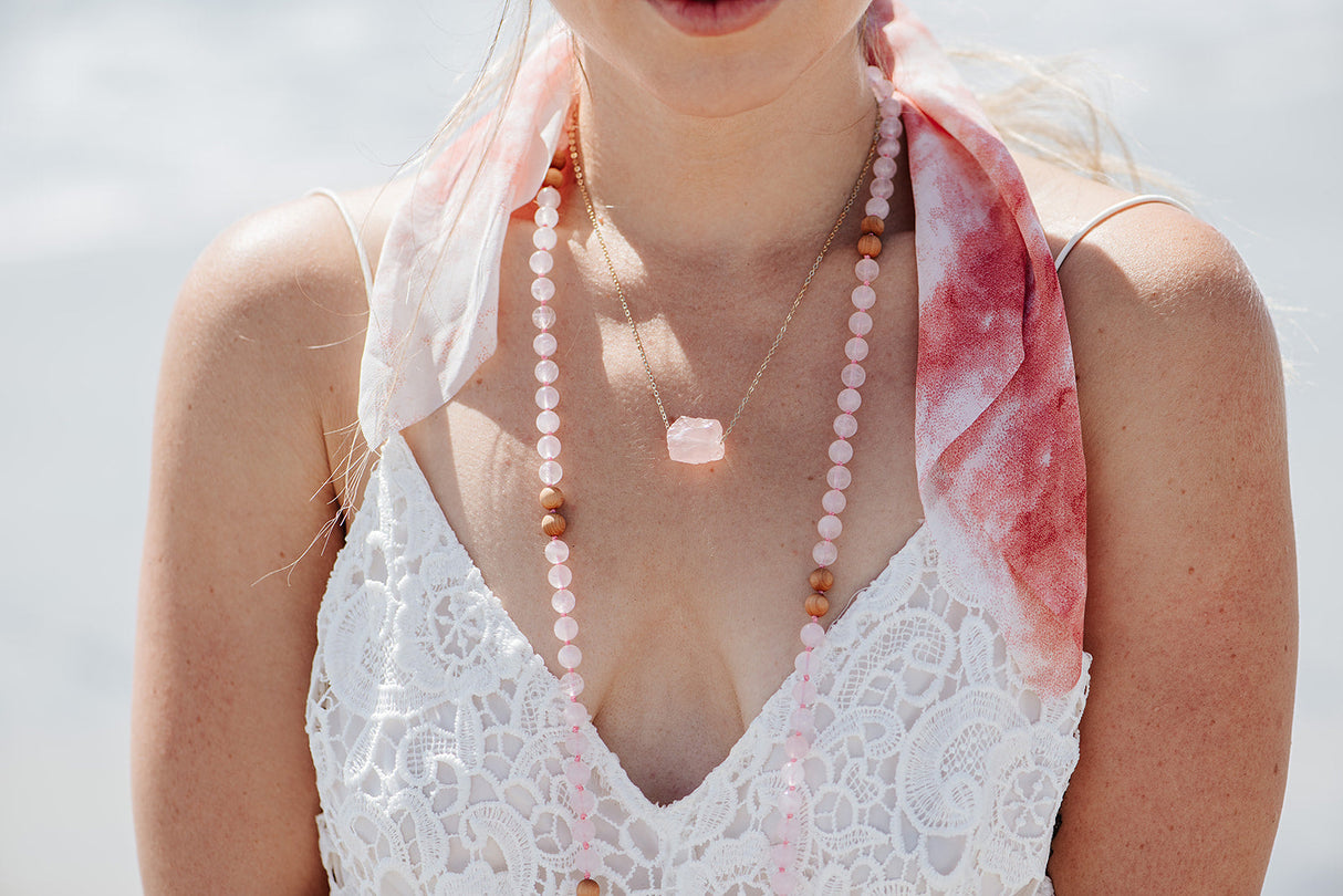 Rose Quartz and Sandalwood Mala 8mm-2