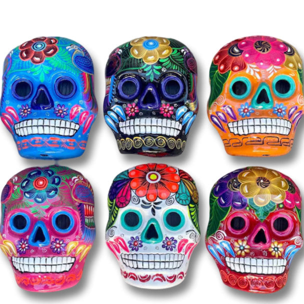 Sugar Skull Large Double Fired Ceramic 6" x 7" Mexico Folk Art